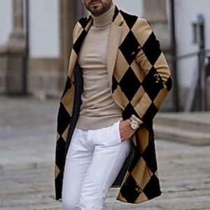 Men's Coat Warm Work Single Breasted Graphic Prints Argyle 3D Printed Graphic Turndown Fashion Jacket Outerwear Long Sleeve Pocket Fall  Winter Lightinthebox
