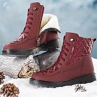 Women's Boots Snow Boots Waterproof Boots Winter Boots Outdoor Daily Fleece Lined Booties Ankle Boots Winter Flat Heel Round Toe Plush Comfort Minimalism Polyester Faux Leather Loafer Black Red Brown miniinthebox - thumbnail