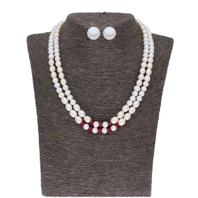 Sri Jagdamba Pearls-2 Line 5-6MM Oval Pearl Set - JPJUL-20-107