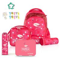 Eazy Kids 17Inch Set Of 5 School Bag With Bento Box Stainless Steel 640Ml Water Bottle Lunch Bag And Pencil Case - Tropical Pink