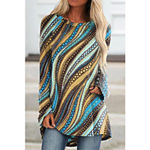Women's Abstract Painting T shirt Polka Dot Graphic Long Sleeve Print Round Neck Basic Tops Blue Purple Green miniinthebox