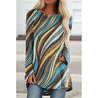 Women's Abstract Painting T shirt Polka Dot Graphic Long Sleeve Print Round Neck Basic Tops Blue Purple Green miniinthebox - thumbnail