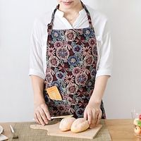 1 Piece Cotton Linen Kitchen Apron with Adjustable Neck  Hidden Pocket with Long Ties for Women Men Chef Lightinthebox - thumbnail