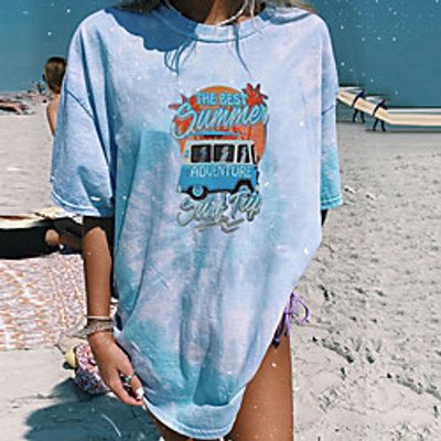 Women's Polo Tie Dye Print Round Neck Hawaiian Tops Blue Purple Blushing Pink miniinthebox