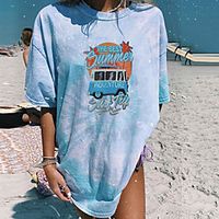Women's Polo Tie Dye Print Round Neck Hawaiian Tops Blue Purple Blushing Pink miniinthebox - thumbnail