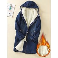 Women's Denim Jacket Warm Breathable Outdoor Casual Daily Wear Button Pocket Print Single Breasted Hoodie Fashion Daily Modern Color Block Regular Fit Outerwear Long Sleeve Fall Winter Blue S M L XL Lightinthebox - thumbnail