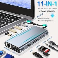 USB C HUB USB C Adapter 11 In 1 Dongle With 4K HD VGA Type C PD USB3.0 Ethernet SD/TF Card Reader 3.5mm AUX Docking Station Compatible With MacBook Pro/Air Other Type C For Laptops Devices-100M miniinthebox - thumbnail