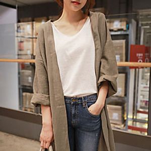 Women's Coat Casual / Daily Summer Long Coat Regular Fit Jacket Solid Color Others Navy khaki / Cotton miniinthebox
