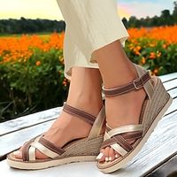 Women's Sandals Slippers Wedge Sandals Espadrilles Platform Sandals Outdoor Buckle Platform Bohemia Vacation Microbial Leather Brown Lightinthebox