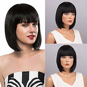 Straight Black Synthetic Wigs With Bangs For Women Short Hair Bob Wig Heat Resistant Bobo Hairstyle Cosplay Wigs Lightinthebox