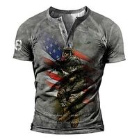 Skulls National Flag Fashion Designer Basic Men's 3D Print Henley Shirt Short Sleeve Shirt T shirt Tee Tee Top Street Casual Vacation T shirt Blue Brown Gray Short Sleeve Henley Shirt Spring  Summer Lightinthebox