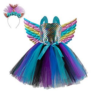 Kids Little Girls' Dress Mermaid Tail Striped Birthday Party Festival Layered Mesh Blue Knee-length Sleeveless Regular Princess Cute Dresses Children's Day Fall Spring  Summer Loose 2-12 Years miniinthebox