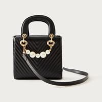 Chrisbella Quilted Crossbody Bag with Pearl Embellished Chain Accent