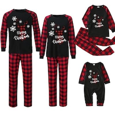 Family Christmas Pajamas Plaid Letter Home Print Red Long Sleeve Mommy And Me Outfits Active Matching Outfits Lightinthebox