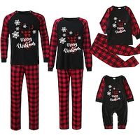 Family Christmas Pajamas Plaid Letter Home Print Red Long Sleeve Mommy And Me Outfits Active Matching Outfits Lightinthebox - thumbnail