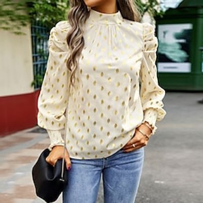 Women's Blouse Black Red Royal Blue Geometric Asymmetric Long Sleeve Work Modern High Neck Form Fit Geometric Lantern Sleeve Fall  Winter Lightinthebox