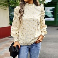 Women's Blouse Black Red Royal Blue Geometric Asymmetric Long Sleeve Work Modern High Neck Form Fit Geometric Lantern Sleeve Fall  Winter Lightinthebox - thumbnail