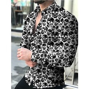 Men's Shirt Graphic Shirt Skull Turndown Gray Outdoor Street Long Sleeve Button-Down Print Clothing Apparel Fashion Designer Casual Comfortable  Summer  Spring  Summer Lightinthebox