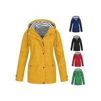 Women's Raincoat Waterproof Rain Jacket Winter Windproof Trench Coat Fall Outdoor Hiking Jacket Winter Coat Zip up Hooded Jacket with Pocket Warm Outerwear Long Sleeve Pink Yellow White Gray Lightinthebox - thumbnail