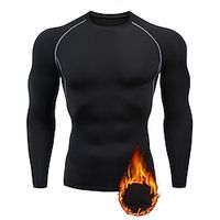 Men's T shirt Tee Gym Shirt Compression Shirt Fitness Shirt Fleece Crew Neck Long Sleeve Sports  Outdoor Vacation Going out Casual Daily Quick dry Sweat wicking Breathable Soft Plain Black White Lightinthebox - thumbnail