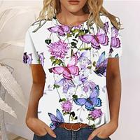 Women's T shirt Tee Floral Casual Holiday Print White Short Sleeve Fashion Round Neck Summer Lightinthebox