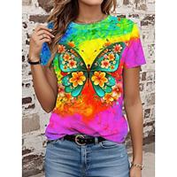 Women's T Shirt Tee Tie Dye Floral Butterfly Print Rainbow Short Sleeve Hawaiian Vacation Crew Neck Summer Lightinthebox