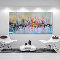 Handmade Oil Painting CanvasWall Art Decoration Abstract Knife Painting Seascape Blue For Home Decor Rolled Frameless Unstretched Painting Lightinthebox - thumbnail