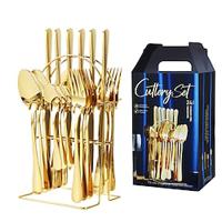 24 Piece Set of Stainless Steel Tableware Gold-Plated And Painted 1010 Knives Forks Spoons Storage Racks Gift Box Set Lightinthebox