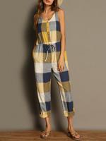 Vintage Plaid Sleeveless Long Jumpsuits