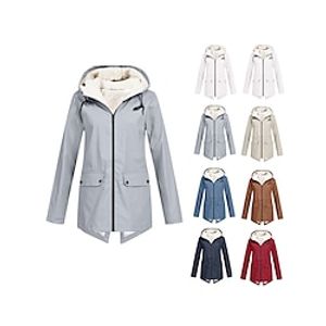 Women's Raincoat Waterproof Rain Jacket Fleece Winter Coat Windproof Trench Coat Fall Sport Outdoor Hiking Jacket Lihghtweight Zip up Hooded Jacket with Pocket Warm Long Sleeve Fall Winter Navy Lightinthebox