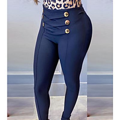 Women's Fashion Tights Leggings Full Length Pants Daily Weekend Micro-elastic Plain Comfort Mid Waist Blue S M L XL Lightinthebox