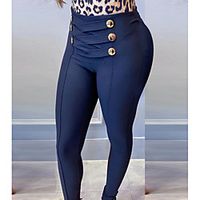 Women's Fashion Tights Leggings Full Length Pants Daily Weekend Micro-elastic Plain Comfort Mid Waist Blue S M L XL Lightinthebox - thumbnail