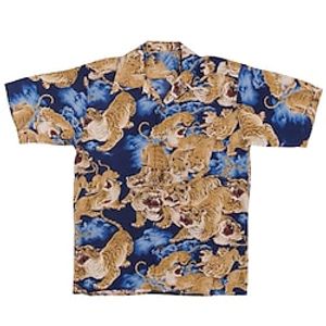 Men's Shirt Tiger Graphic Prints Turndown Blue 3D Print Casual Going out Short Sleeves Button-Down Print Clothing Apparel Tropical Designer Casual Hawaiian miniinthebox