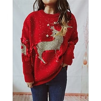 Women's Ugly Christmas Sweater Pullover Sweater Jumper Crew Neck Ribbed Knit Polyester Patchwork Fall Winter Regular Outdoor Christmas Daily Stylish Casual Soft Long Sleeve Elk Red Beige S M L miniinthebox Women's Ugly Christmas Sweater Pullover Sweater Jumper Crew Neck Ribbed Knit Polyester Patchwork Fall Winter Regular Outdoor Christmas Daily Stylish Casual Soft Long Sleeve Elk Red Beige S M L miniinthebox