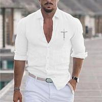 Men's Shirt Linen Shirt Cotton Linen Shirt White Cotton Shirt Casual Shirt Cotton Shirt Black White Pink Long Sleeve Cross Lapel Spring Fall Hawaiian Holiday Clothing Apparel Button-Down Lightinthebox