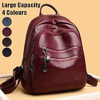 Women's Shoulder Bag PU Leather Outdoor Daily Holiday Zipper Large Capacity Waterproof Durable Solid Color dark brown claret Lake blue miniinthebox - thumbnail