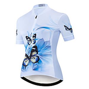 21Grams Women's Short Sleeve Cycling Jersey Summer Spandex Polyester Sky BlueWhite Butterfly Bike Jersey Top Mountain Bike MTB Road Bike Cycling Quick Dry Moisture Wicking Breathable Sports Clothing Lightinthebox