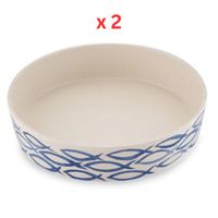 Beco Classic Bamboo Gone Fishing Cat Bowl (Pack of 2)