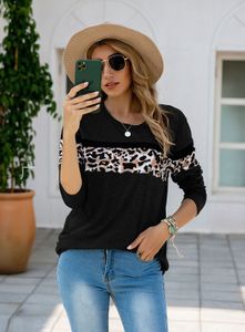 Leopard Patchwork Crew Neck Long Sleeves Tee