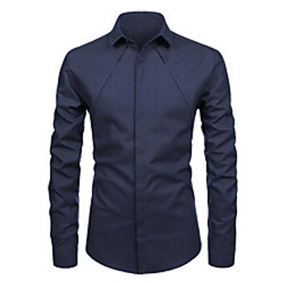Men's Shirt Solid Colored Long Sleeve Casual Tops Fashion Button Down Collar White Black Red / Work miniinthebox