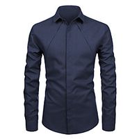 Men's Shirt Solid Colored Long Sleeve Casual Tops Fashion Button Down Collar White Black Red / Work miniinthebox - thumbnail