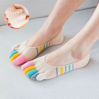 Women Breathable Sweat Rainbow Five Toes Boat Sock Anti-skid Comfortable Invisibility Ankle Socks