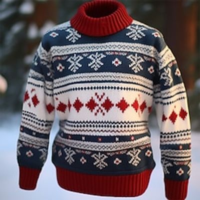 Snowflake Casual Men's Print Knitting Ugly Christmas Sweater Pullover Sweater Jumper Knitwear Outdoor Daily Vacation Christmas Long Sleeve Turtleneck Sweaters Red Burgundy Dark Navy Fall Winter S M L Lightinthebox