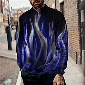 Men's Unisex Sweatshirt Pullover Graphic Prints Flame Quarter Zip Print Casual Daily Sports 3D Print Casual Designer Hoodies Sweatshirts  Blue Lightinthebox