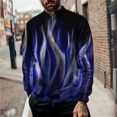 Men's Unisex Sweatshirt Pullover Graphic Prints Flame Quarter Zip Print Casual Daily Sports 3D Print Casual Designer Hoodies Sweatshirts  Blue Lightinthebox