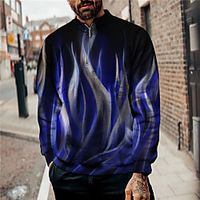 Men's Unisex Sweatshirt Pullover Graphic Prints Flame Quarter Zip Print Casual Daily Sports 3D Print Casual Designer Hoodies Sweatshirts  Blue Lightinthebox - thumbnail