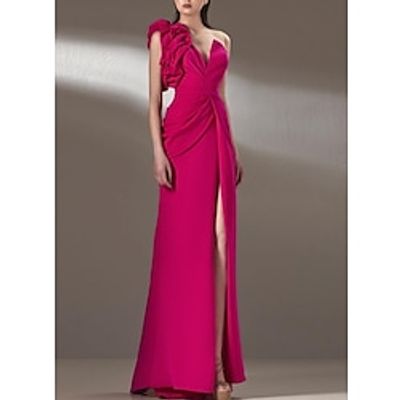Sheath  Column Evening Gown Elegant Dress Formal Floor Length Sleeveless One Shoulder Pink Dress Stretch Fabric with Shouder Flower 2023 Lightinthebox