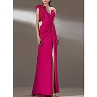 Sheath  Column Evening Gown Elegant Dress Formal Floor Length Sleeveless One Shoulder Pink Dress Stretch Fabric with Shouder Flower 2023 Lightinthebox - thumbnail