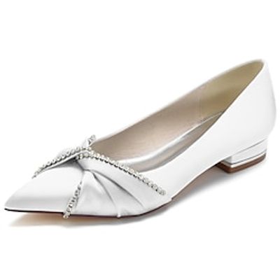 Women's Wedding Shoes Dress Shoes Wedding Party Daily Wedding Flats Bridal Shoes Bridesmaid Shoes Summer Rhinestone Flat Heel Pointed Toe Elegant Fashion Luxurious Satin Loafer Wine Black White Lightinthebox