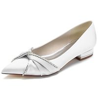 Women's Wedding Shoes Dress Shoes Wedding Party Daily Wedding Flats Bridal Shoes Bridesmaid Shoes Summer Rhinestone Flat Heel Pointed Toe Elegant Fashion Luxurious Satin Loafer Wine Black White Lightinthebox - thumbnail
